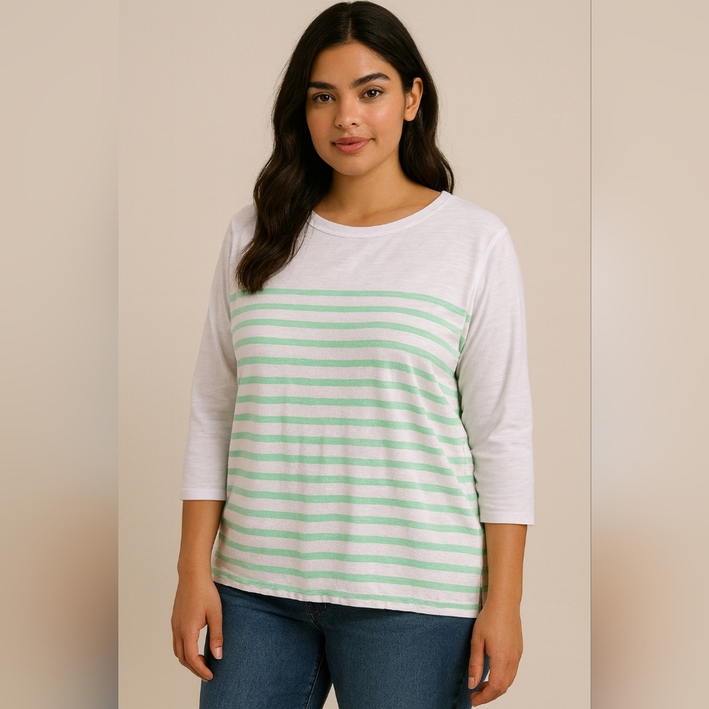 #27 Old Navy Relaxed Mint Green Stripe 3/4 Sleeve Tee Shirt Women’s Small Petite